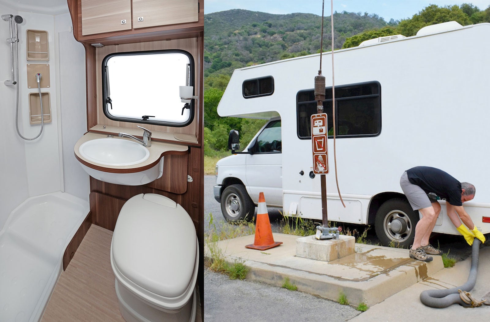 Portable RV/camper toilet and holding tank setup in Hartford, Connecticut