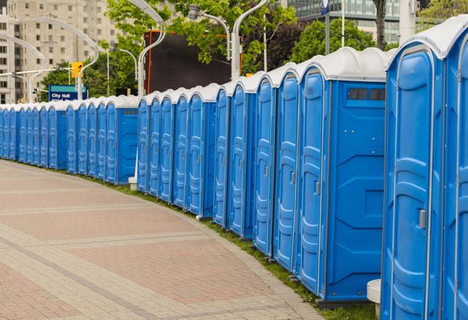 Seasonal porta potty units set up at a Hartford, Connecticut venue